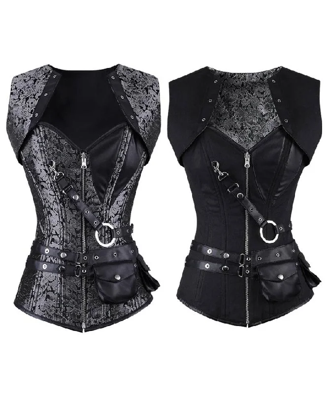 corset with leather fibers-Blendaa Gothic Overbust Reversible Corset