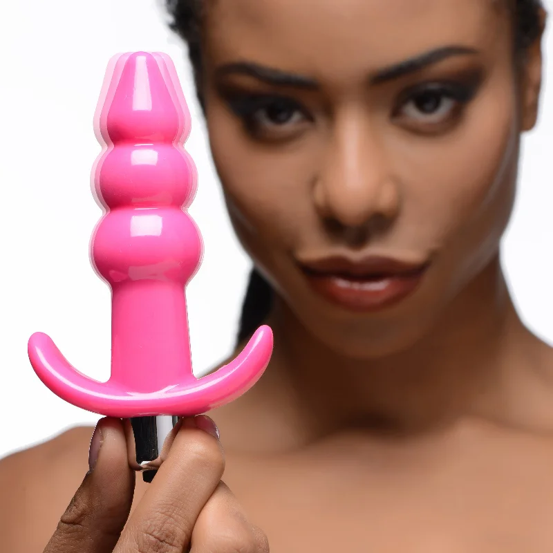 Easy-Touch Masturbator-Ribbed Vibrating Butt Plug - Pink