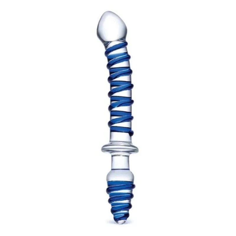 Riveted dildo-Glas Mr Swirly Double Ended Dildo And Butt Plug Blue 10 Inch