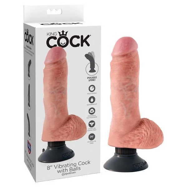 Laser-cut dildo-King Cock 8'' Vibrating Cock with Balls - Flesh 20.3 cm Vibrating Dong