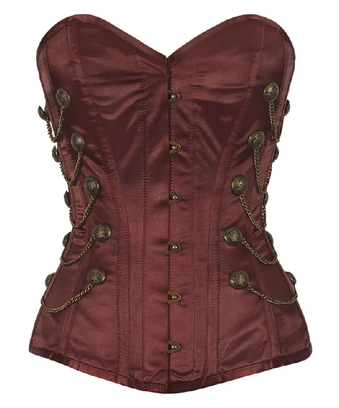 corset with pearl nets-Marian Steel Boned Overbust Brown Corset with Chains