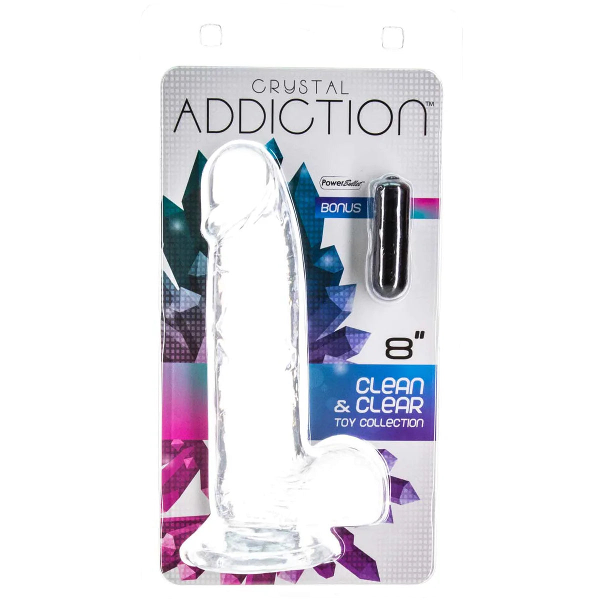 Aquila-eagle dildo-Crystal Addiction Clear 8" Dildo With Balls and Bonus Vibrating Bullet