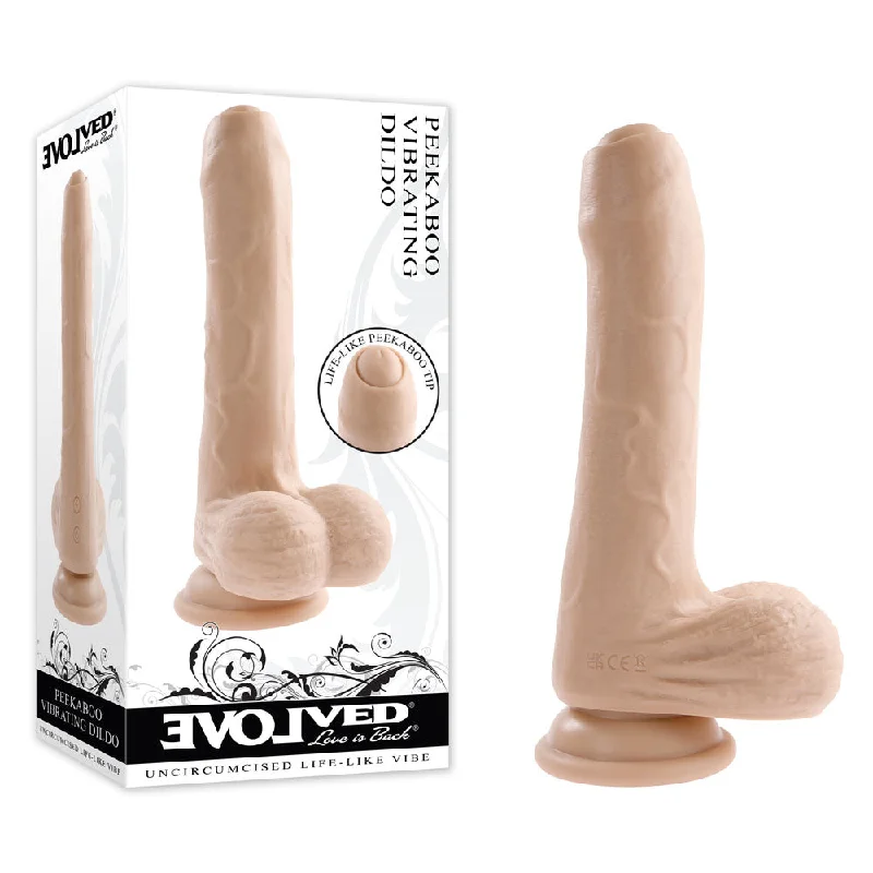 Pop-art dildo-Evolved PEEK A BOO VIBRATING DILDO LIGHT - Flesh 20.3 cm USB Rechargeable Vibrating Uncut Dong