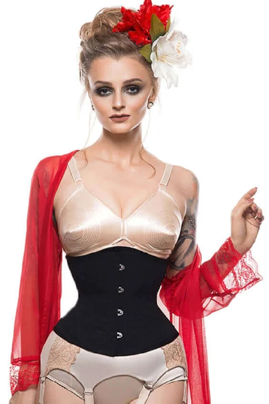 sensual satin and lace lingerie set for brides-Black Classic Steel Boned Waist Cincher