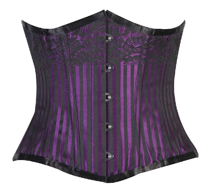 sexy satin lingerie set with lace accents for boudoir-CANDY PURPLE/BLACK STRIPE BRO