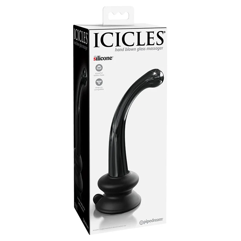 seductive satin lingerie for intimate nights-Icicles No. 87 - Glass Suction Cup G-spot Wand - Black