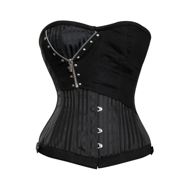 corset with layered threads-Leomie Black Jaquard Corset With Zip Detail