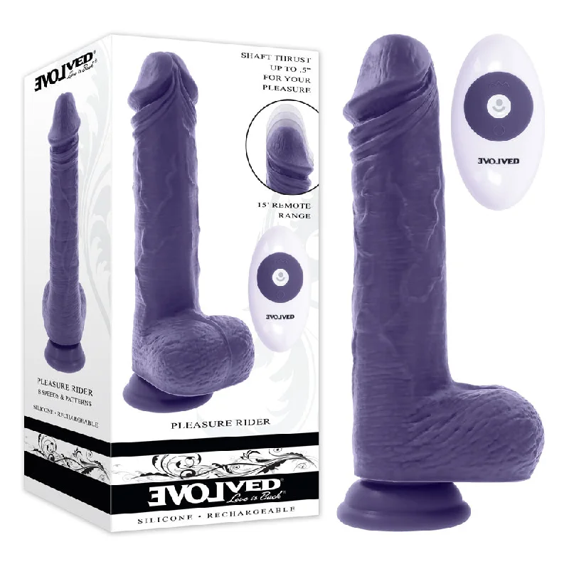 Brushstroke dildo-Evolved PLEASURE RIDER - Blue 22.2 cm USB Rechargeable Vibrating & Thrusting Dong with Remote