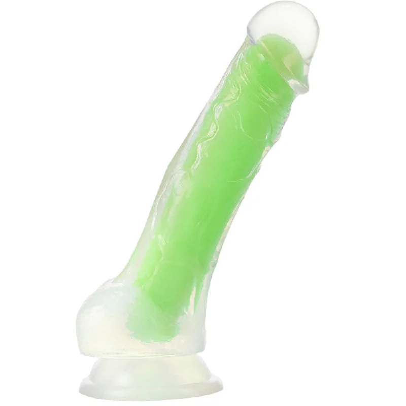 Graffiti-tagged dildo-5.5" Neo Elite Glow in the Dark Silicone Dual Density Dildo - Green