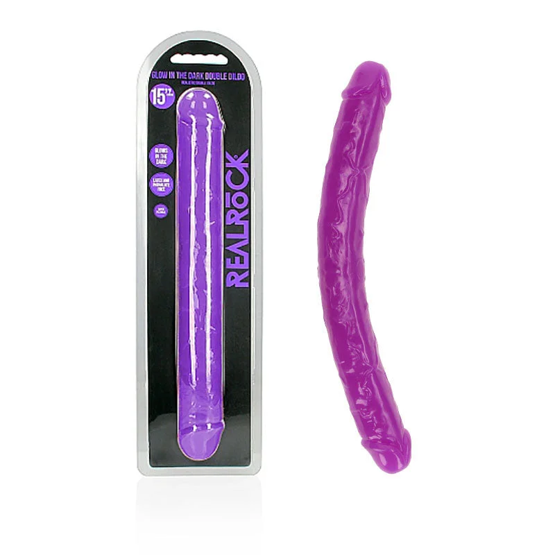 Sagittarius-wild dildo-REALROCK 38 cm Double Dong Glow - Purple - Purple 38 cm (15'') Double Dong