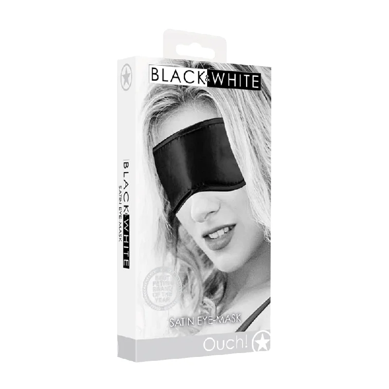 Ouch! Black & White Satin Eye Mask Blindfold Black