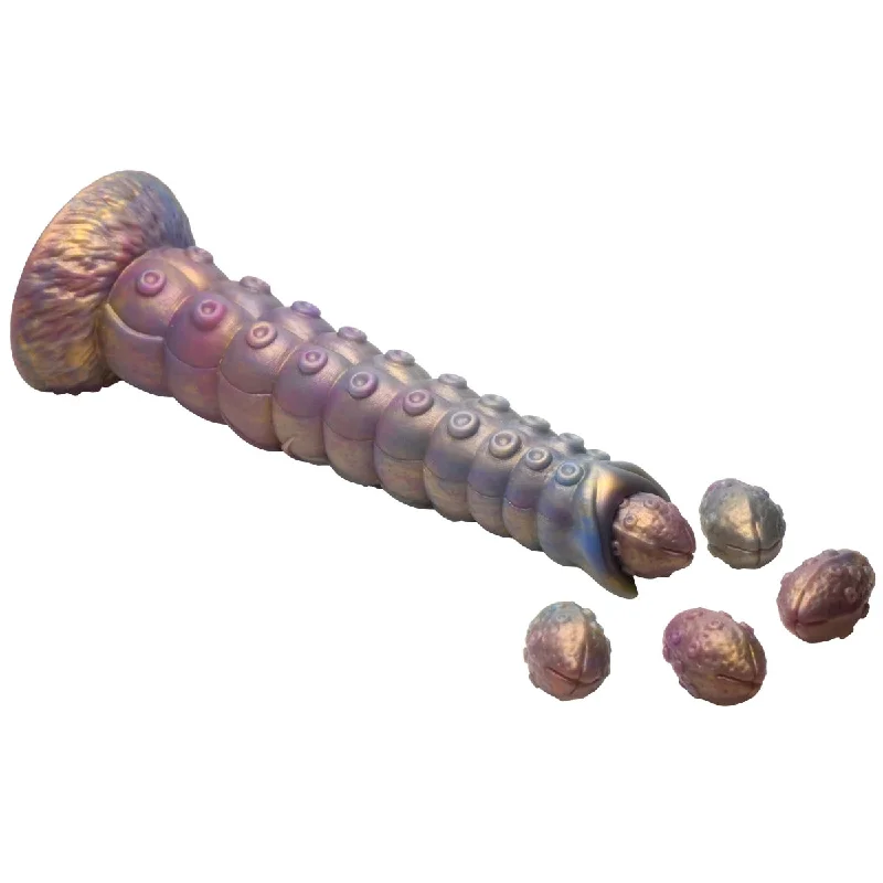 Art-deco dildo-Creature Cocks Deep Invader Tentacle Ovipositor Silicone Dildo With Eggs Rainbow