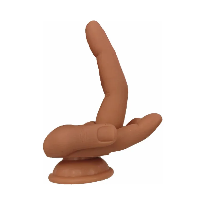 Symbol-etched dildo-Finger Fest Silicone Dildo - 4.75" Double Up - Caramel