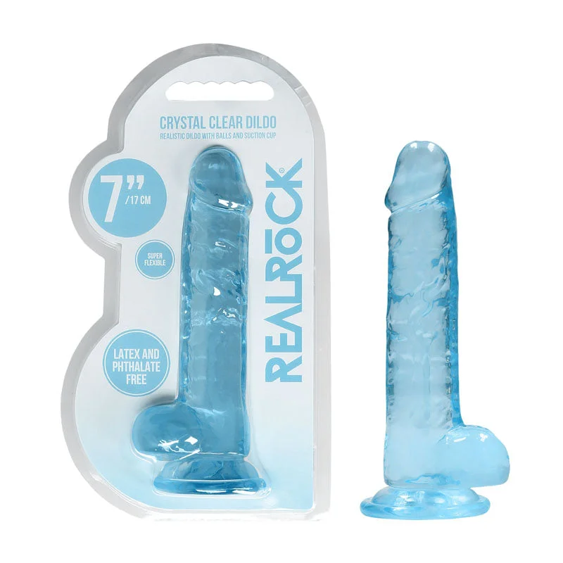 Desk-docked dildo-REALROCK 7'' Realistic Dildo With Balls - Blue 17.8 cm Dong