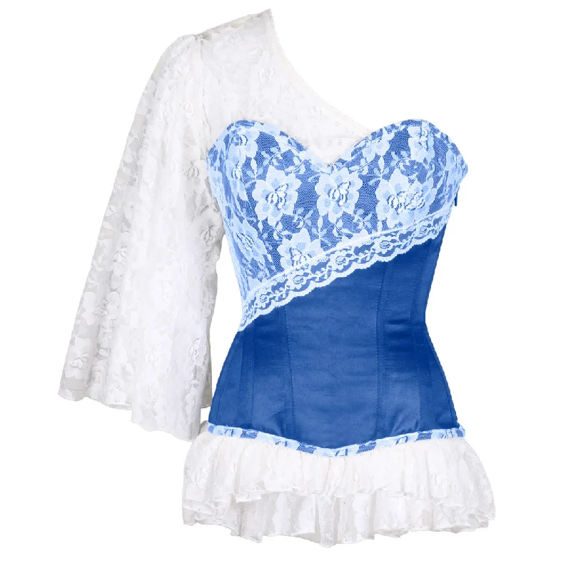 corset with embroidered lattices-Adaliz Laced Cloud Blue Overbust Corset