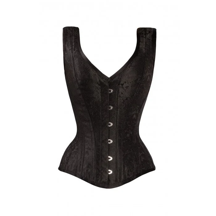 corset with lace nets-Foster Overbust Black Steel Boned Corset