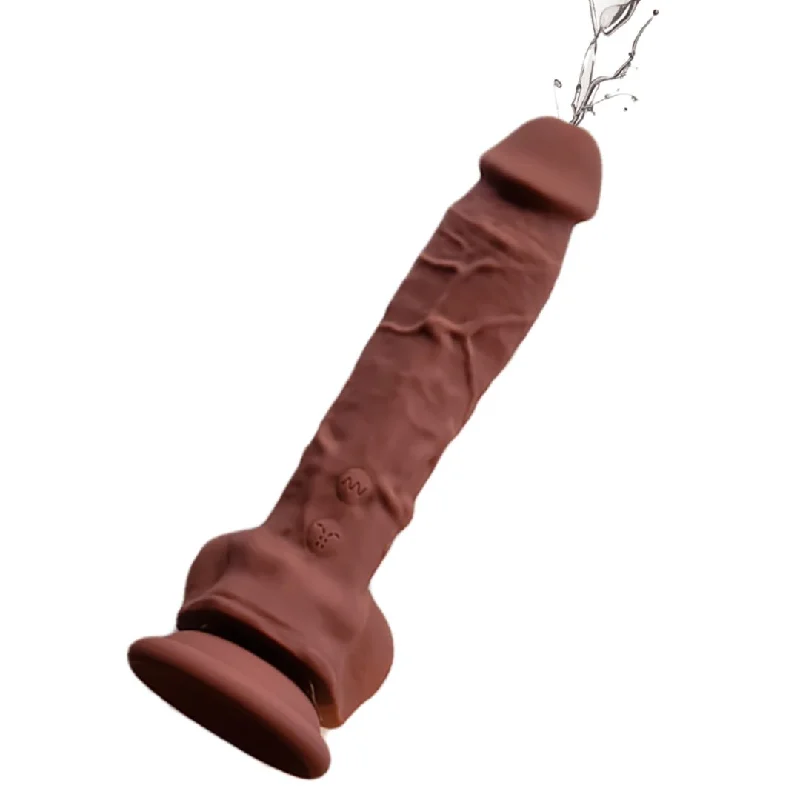 Beta-test dildo-Big Shot Blaster 8 Inch Vibrating Squirting Silicone Dildo (Ejaculating Strap on)- Chocolate