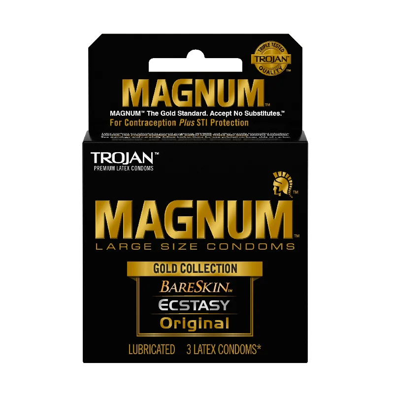 vibrating anal toy for solo use with easy controls-Trojan Magnum Large Size Gold Collection Condoms - 3 Pack