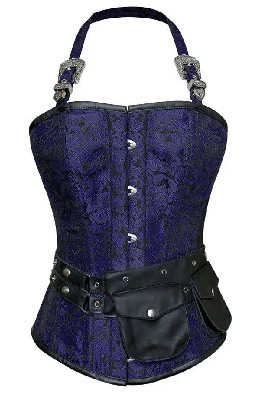 corset with bold fibers-Mbatha Blue Corset with Strap and Faux Leather Pouch