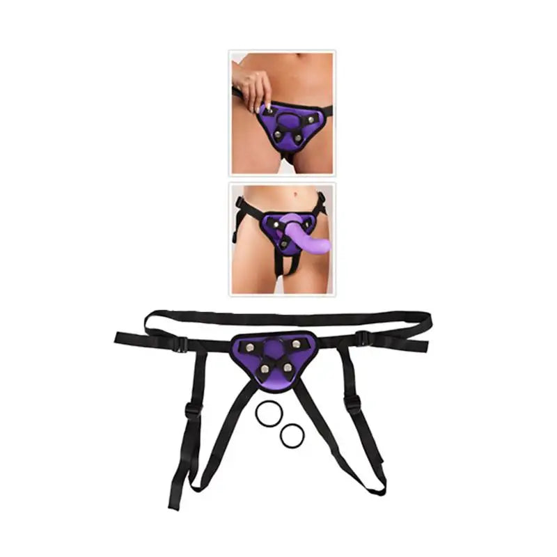 romantic satin lingerie set with lace and bows-You2toys Purple and Black Universal Strap-on Harness with 3 Rings