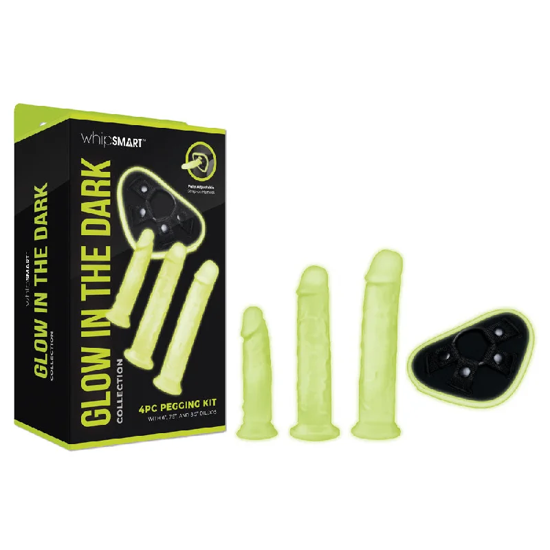 vibrating dildo with adjustable vibrations for custom orgasms-WhipSmart Glow In The Dark 4pc Strap On Pegging Kit