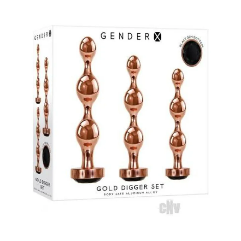 Adjustable Touch Solo Masturbator-Gender X Gold Digger Set Of 3 Plugs Rose Gold/black