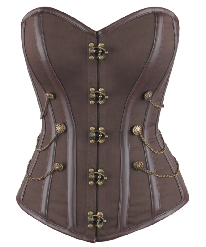 corset with floral nets-Niquole Steampunk Cotton Overbust Corset