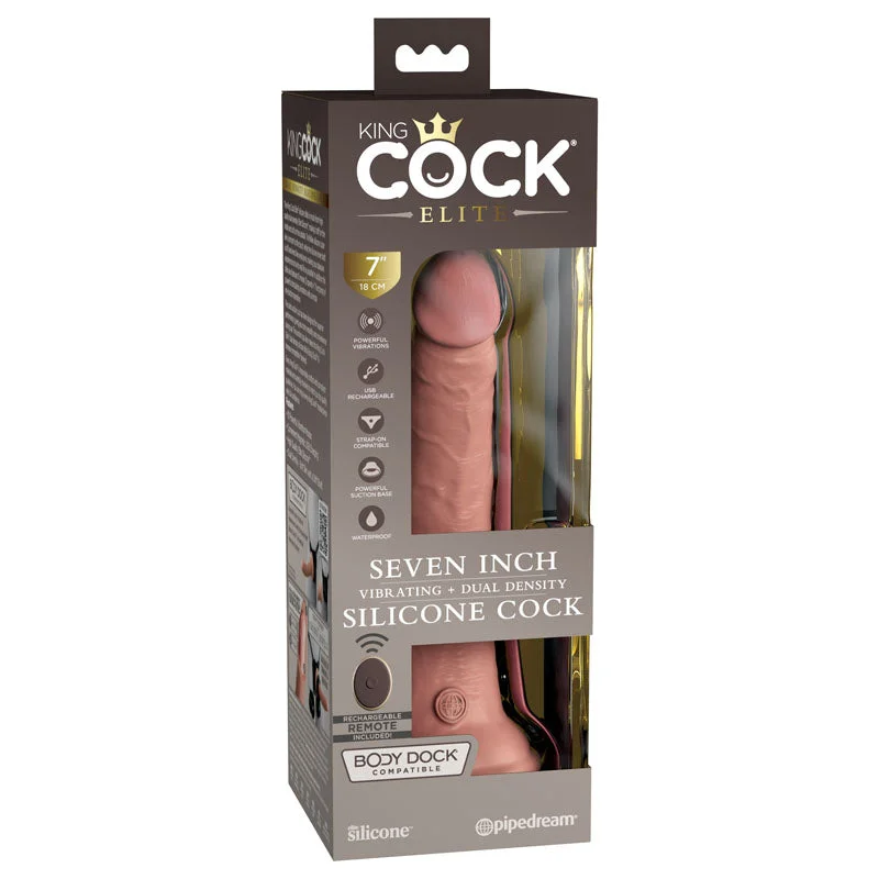 Violin-bow dildo-King Cock Elite 7'' Vibrating Dual Density Cock with Remote