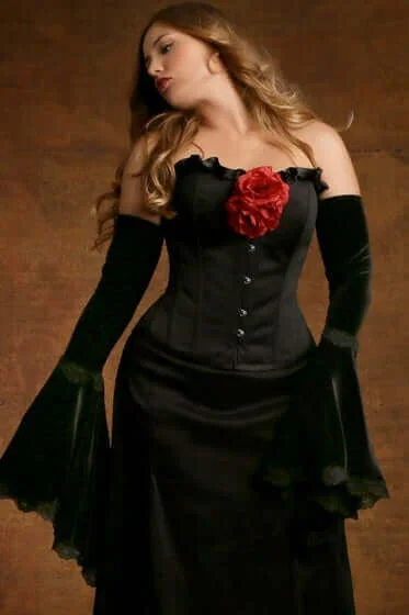 romantic satin and lace chemise-Morticia Black Duchess Satin Corset