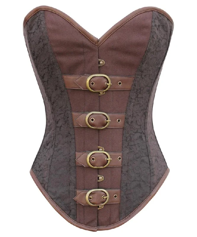 corset with satin nets-Britany Instant Shape Steampunk Buckle Up Overbust Corset