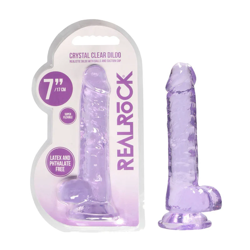 Foot-fitted dildo-REALROCK 7'' Realistic Dildo With Balls - Purple