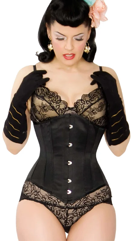 sexy lace sleepwear for women-Kinnaird Ireland Black Duchess Satin Lilah Steel Boned Corset