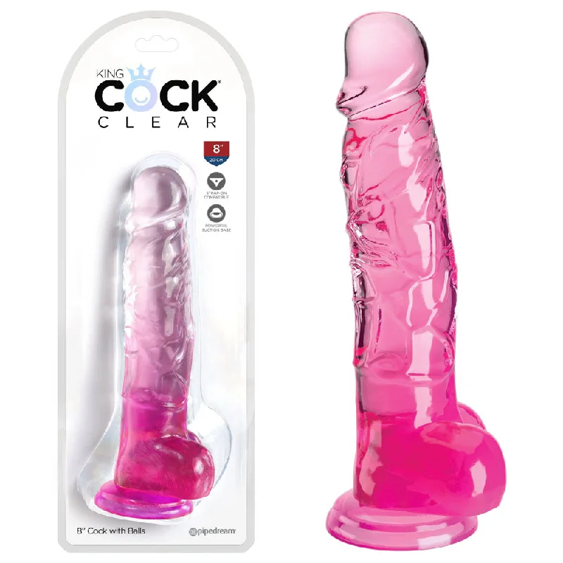 Harp-pluck dildo-King Cock Clear 8'' Cock with Balls - Pink