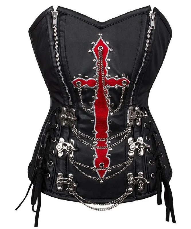 corset with layered fibers-Nastasya Embroidered Overbust Corset with Hanging Chain