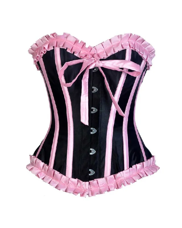 luxury lace lingerie for special events-LILY BLACK TAFFETA WITH PINK FRILL-TRIM