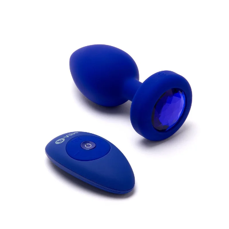 Minimal Touch Solo Masturbator-B-Vibe Vibrating Jewel Plug Large/X-Large - Blue Sapphire