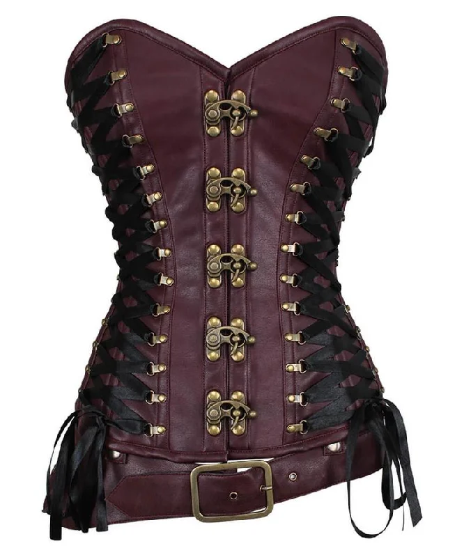 corset for runway nets-Charmaine Criss Cross Steampunk Overbust Corset with Detachable Belt