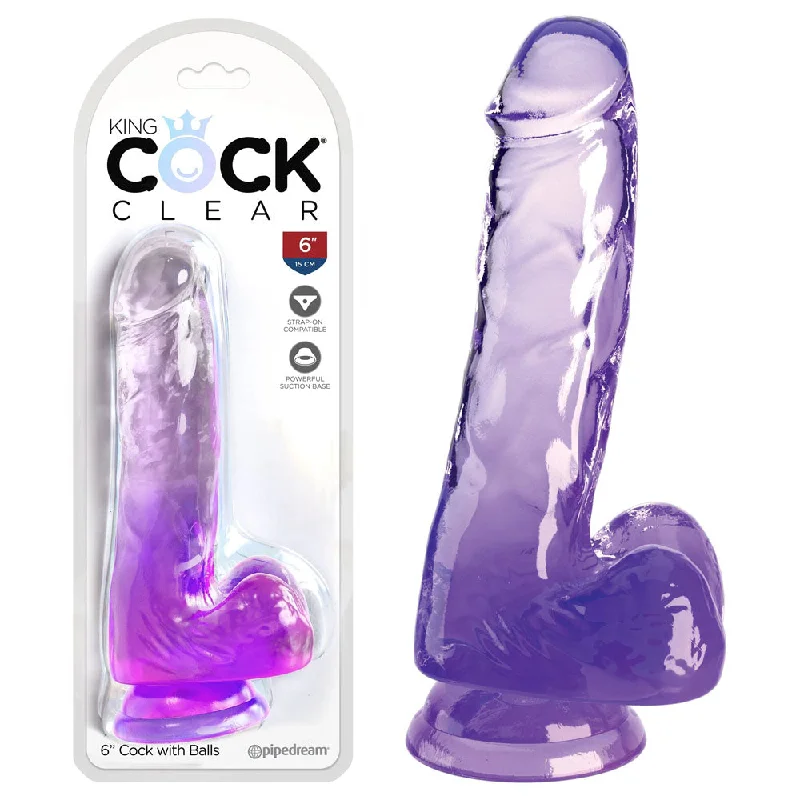 Ukulele-small dildo-King Cock Clear 6'' Cock with Balls - Purple