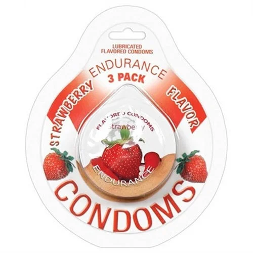 vibrating anal beads with adjustable intensity-Endurance Condoms - Strawberry - 3 Pack