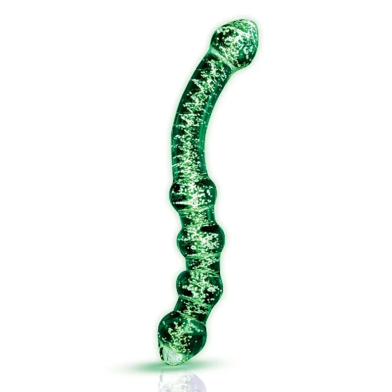 Graffiti-tagged dildo-Whipsmart Glow In The Dark Glass Dual Ended Beaded Dildo 6.5 Inch