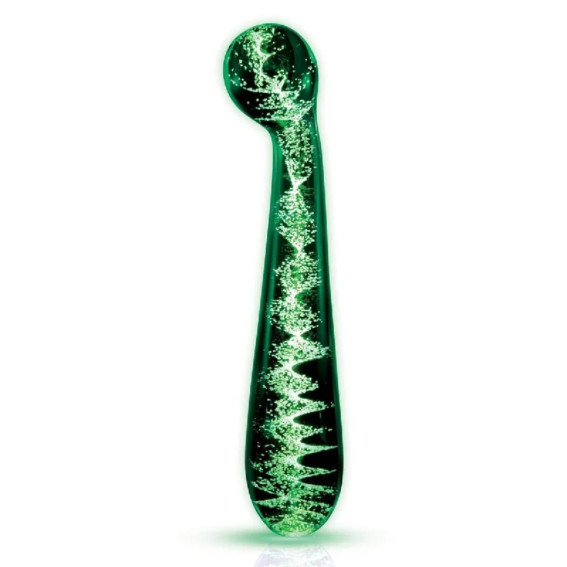 Pop-art dildo-Whipsmart Glow In The Dark Glass Bulbous Dildo With Curved Tip 6.5 Inch