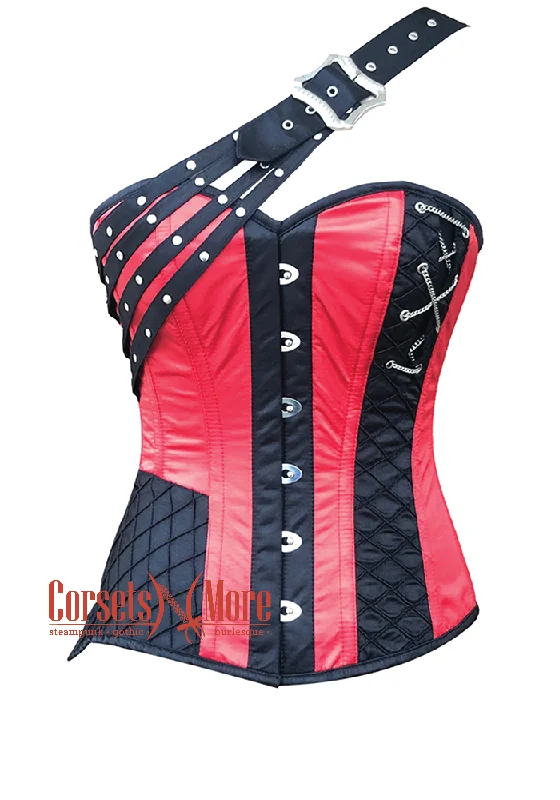 romantic satin lingerie for intimate date nights-Women’s Red and Black Satin Gothic Steampunk Bustier Costume Plus Size Overbust Top