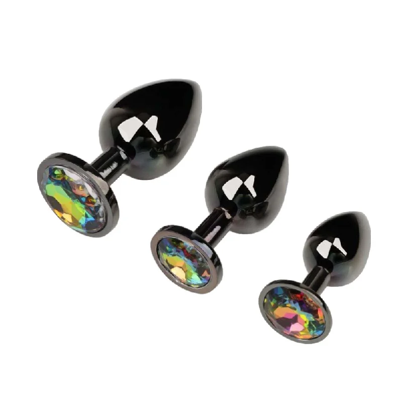 Tight Touch Solo Masturbator-Gunmetal Jeweled Princess Plugs (3 Piece)