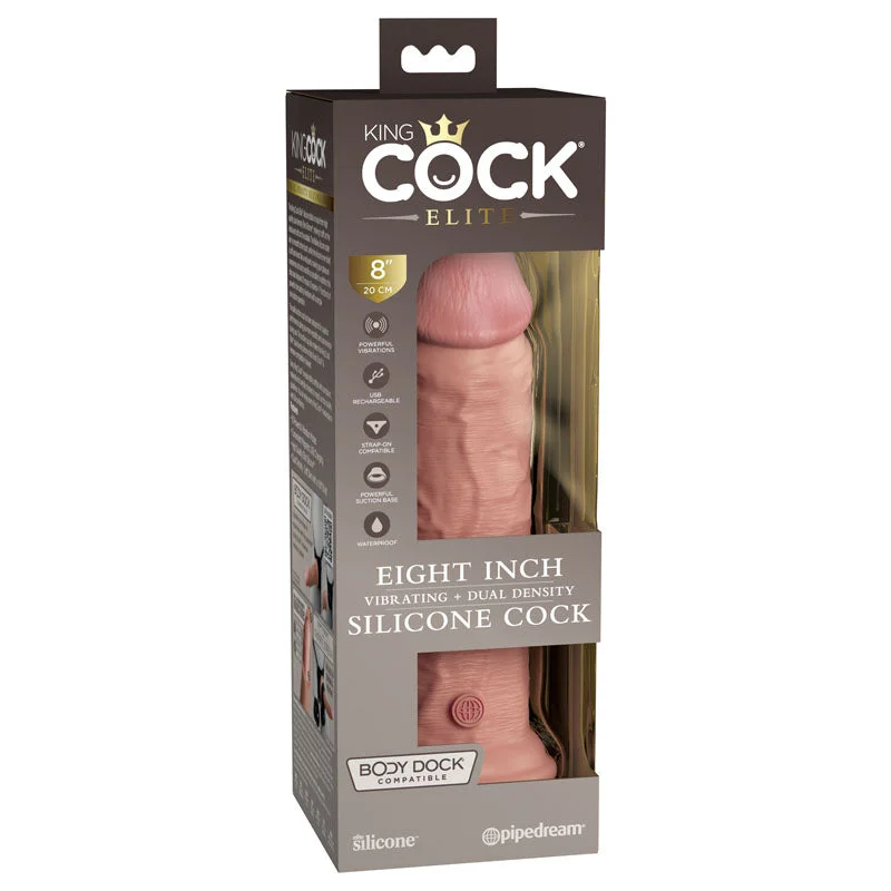 Fusion-hot dildo-King Cock Elite 8'' Vibrating Dual Density Cock - Flesh - Flesh 20.3 cm USB Rechargeable Vibrating Dong