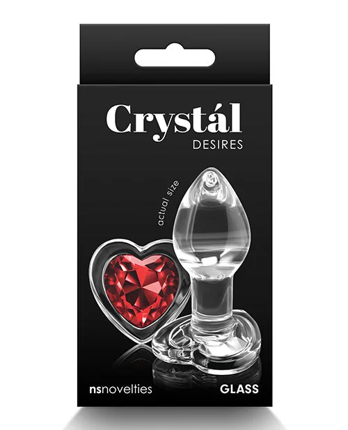 Minimal Touch Masturbator-Crystal Desires Glass Heart Gem Butt Plug - Red