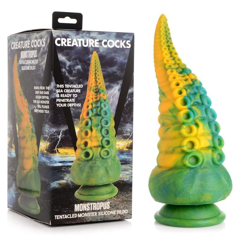 Heirloom-quality dildo-Creature Cocks Monstropus Tentacled Monster Silicone Dildo - Green/Yellow 21.6 cm Fantasy Dildo