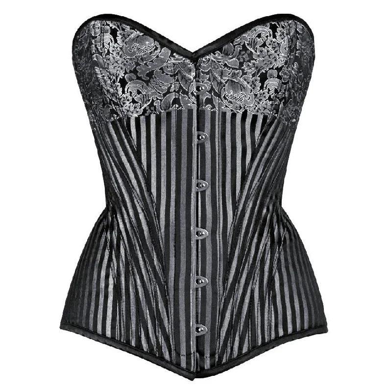 corset with pearl patterns-Nayla Brocade Overbust Silver Corset