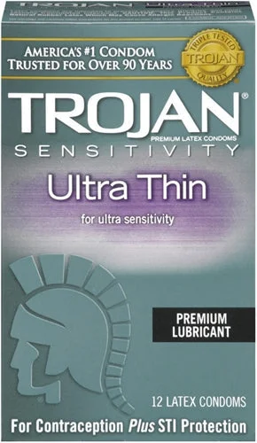 vibrating anal plug with remote control for couples play-Trojan Sensitivity Ultra Thin Lubricated  Condoms - 12 Pack