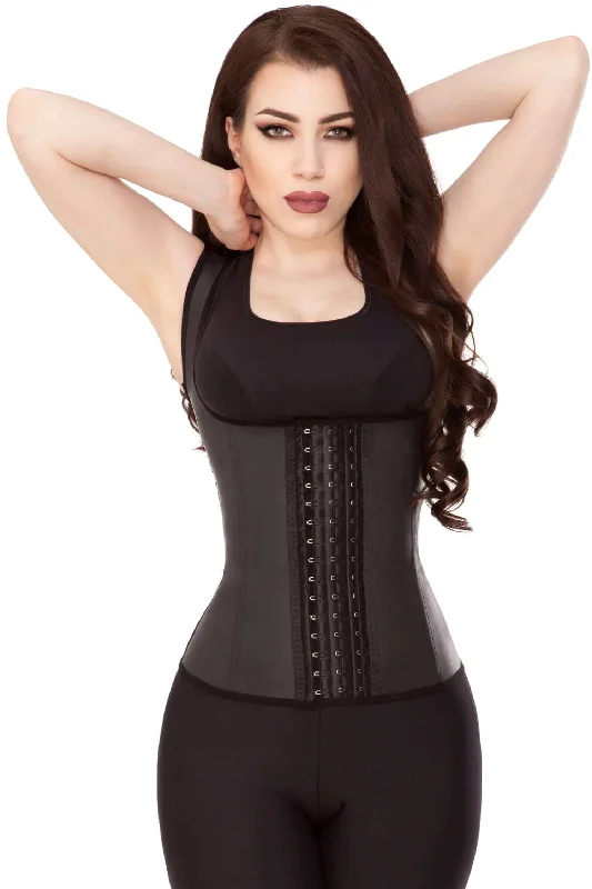 seductive lace lingerie with satin straps-Playgirl Black Pure Latex Waist Trainer Sports Vest