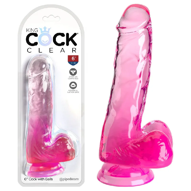 Chest-strap dildo-King Cock Clear 6'' Cock with Balls - Pink 15.2 cm Dong